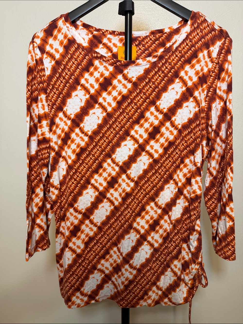 Ruby Rd. Long Sleeve Tie-Dye Top in Fire Orange and White
